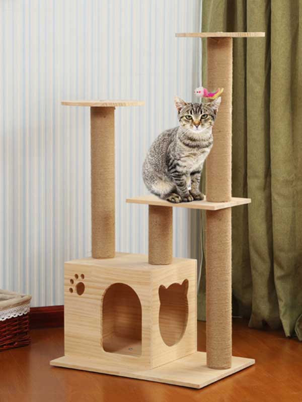Torre de escalada para gatos, coluna de corda de cânhamo de pinho, escada, casa de gato 06-1163 gmtpet.net