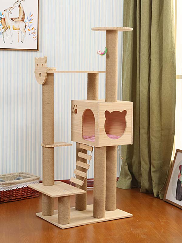 Torre de escalada para gatos, coluna de corda de cânhamo de pinho, escada, casa de gato 06-1164 gmtpet.net