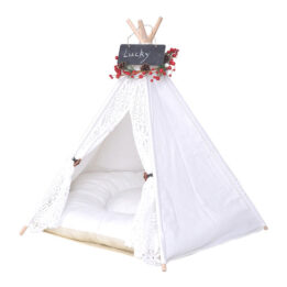Outdoor Pet Tent: White Cotton Canvas Conical Teepee Pet Tent Collapsible Portable 06-0937 gmtpet.net