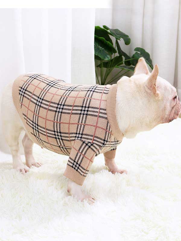 GMTPET Pug dog fat dog core yarn wool autumn and winter new warm winter plaid fighting Bulldog sweater clothes 107-222020 gmtpet.net