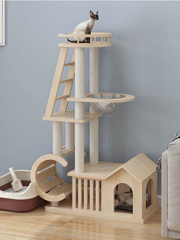 Árvore de gato moderna | Torre de gato de madeira OEM | Estrutura de escalada para gatos em madeira 105-213 gmtpet.net