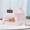 Indoor Portable Lace Tent: Pink Lace Teepee Small Animal Dog House Tent 06-0959